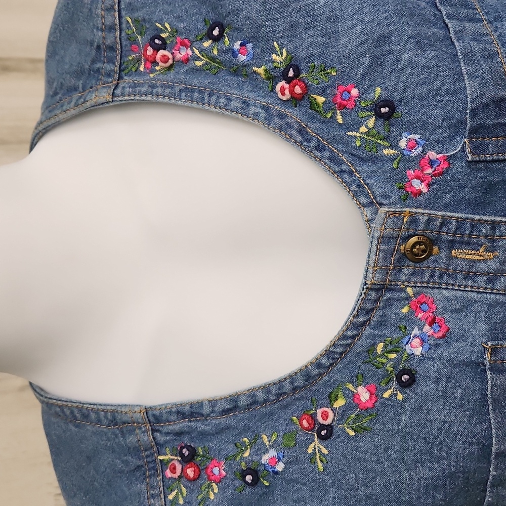 Embroidered Denim Jacket with Floral Accents - Picture 2 of 4